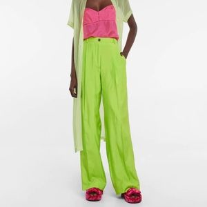 Dries Van Noten High Rise Wide Leg Lime Green Trousers NWT